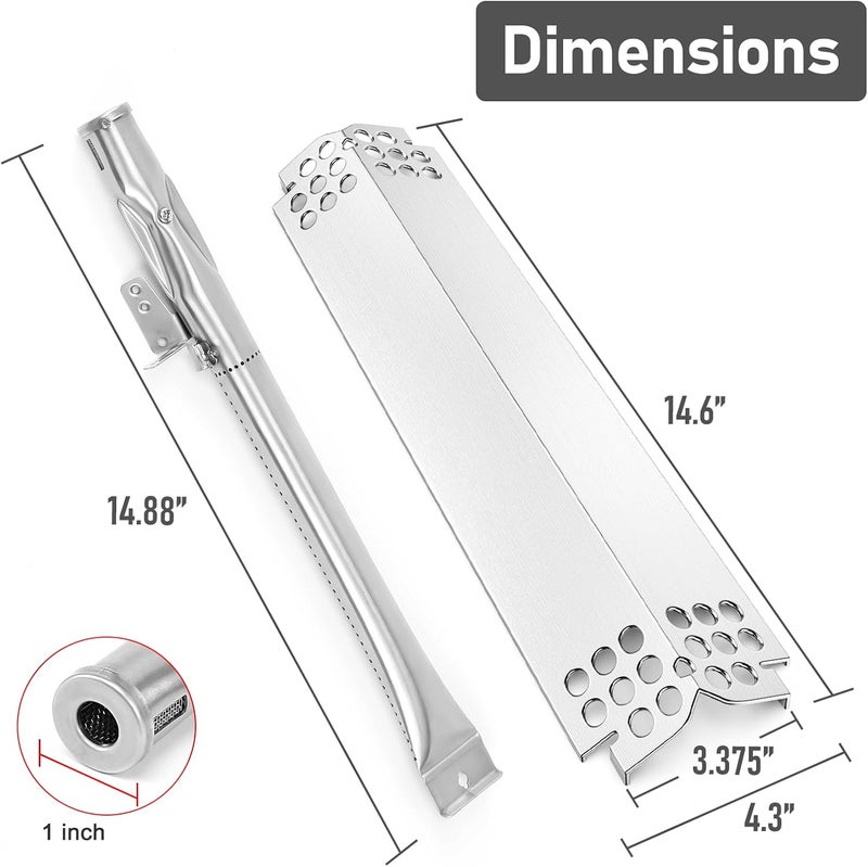 Utheer Grill Replacement Parts for Nexgrill 4 Burner 720-0830H 720-0783E 720-0888 720-0888N, Nexgrill Replacement Parts 4 Burner Included 4 Grill Burner Tube, 4 Heat Plates Shield Tent, 4 Ignitors - Image 2